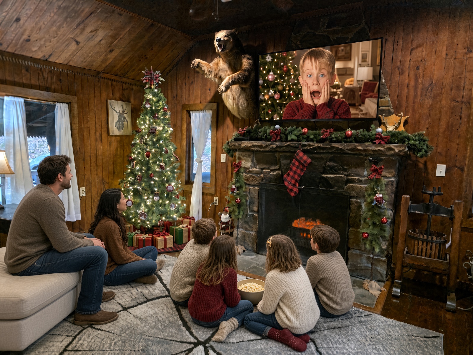 Christmas at Buzzard’s Cabin with a fireplace near Ohiopyle, Pennsylvania